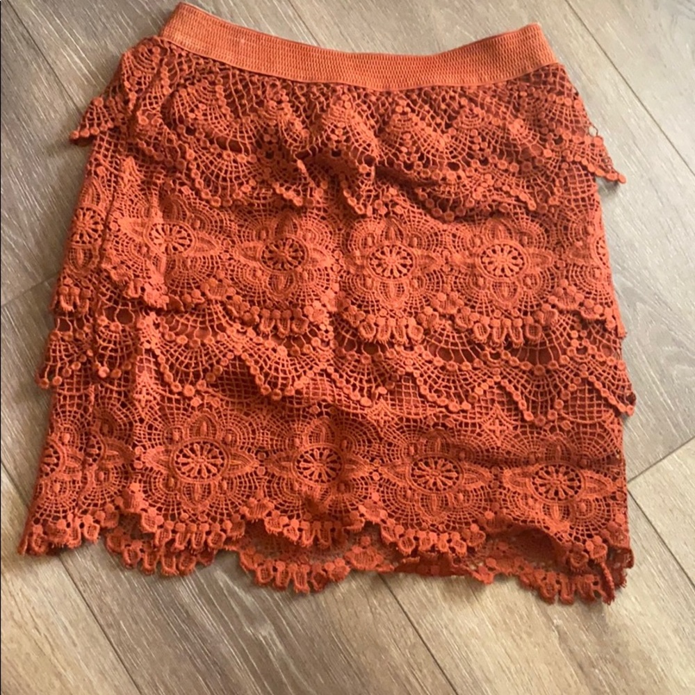 Layered Lace Burnt Orange Mini-skirt